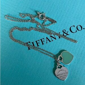Tiffany & Co. Blue Enamel Double Mini Heart Tags Necklace- 16 in.